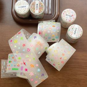 PET 스티커 테이프 스크랩북을위한 기본 소재 소용돌이 버섯 편지지 스티커 낙서 스타 데코 스티커