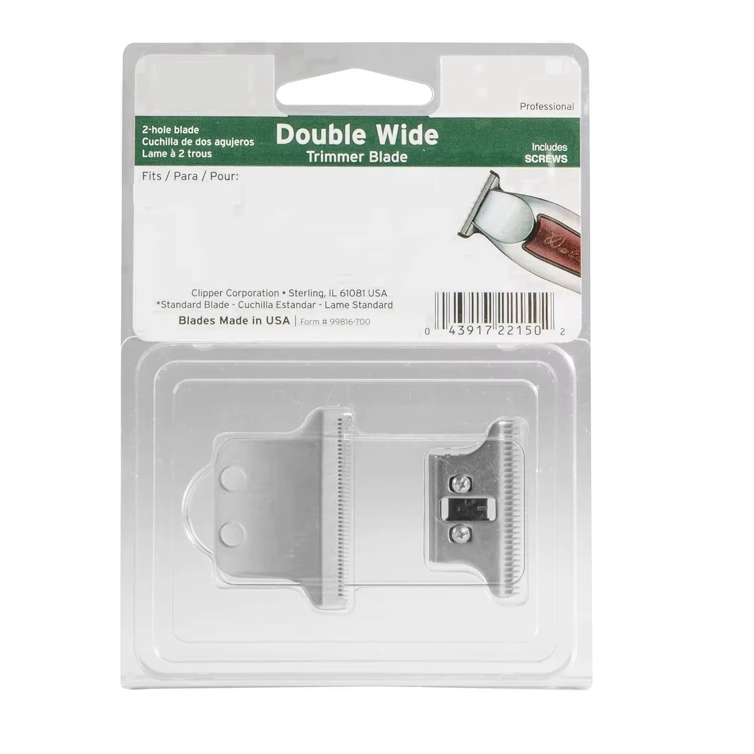 # 2215 , Wahl 5 Star Wide Detailer 트리머와 호환되는 전문가용 2홀 더블 와이드 블레이드 - 나사 포함