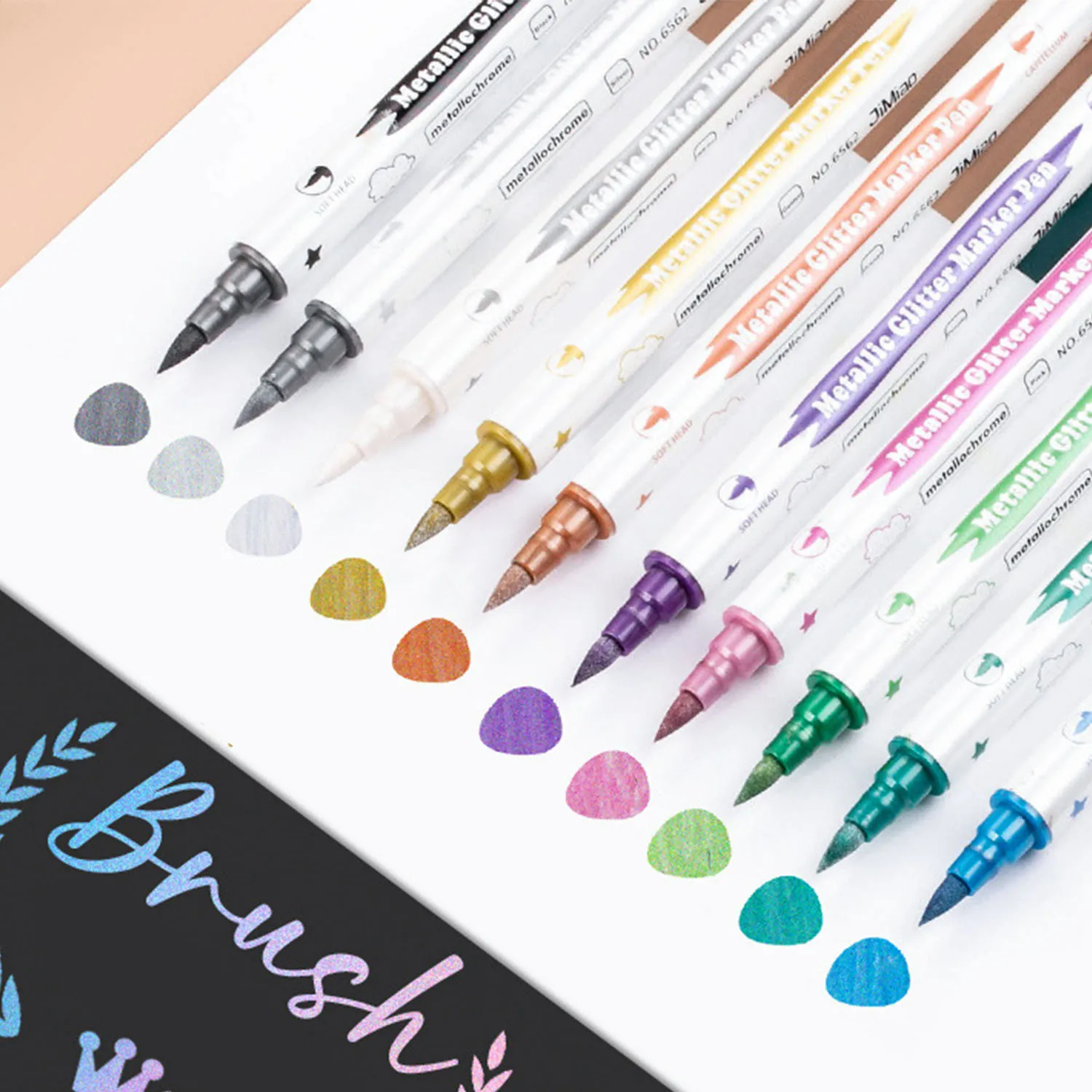 10개 듀얼 팁 메탈릭 마커 펜 브러쉬 & 파인 닙 페인트 마커 DIY 카드 스크랩북킹 미술 용품, 신학기 용품