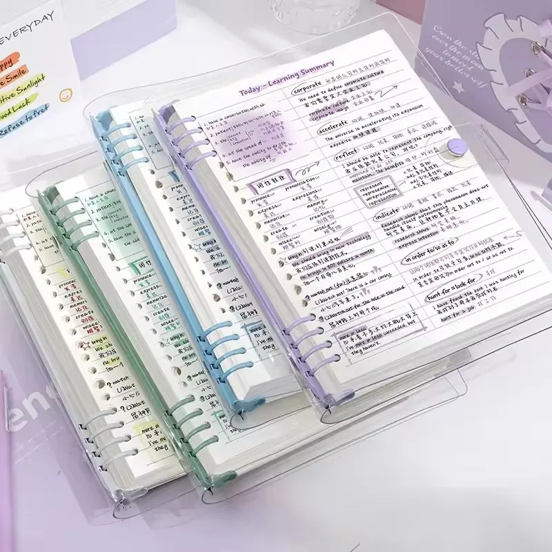 A5 투명 소프트 커버 120페이지 다이어리 루즈 리프 체크무늬 책 학교 노트북 노트패드 필기장 사무용