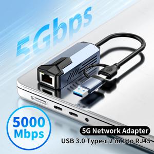 5000Mbps USB 네트워크 카드 5Gbps 고속 유선 어댑터 USB3.0 Type-C to RJ45 이더넷 컨버터 허브 (맥북 노트북 PC용)