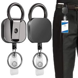 헤비 듀티 접이식 금속 와이어 키체인 풀 배지 릴 ID 랜야드 네임 태그 카드 배지 홀더 릴 키링 아웃도어 도구 선물