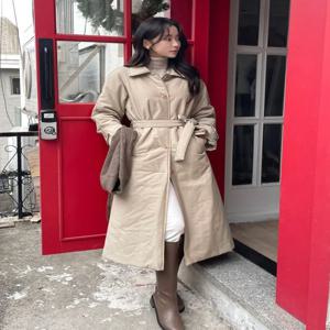 클래식 스타일 겨울 코트 동대문 2025 신상 따뜻한 벨트 코튼 재킷 아우터 우아하고 패셔너블한 출퇴근 친화적