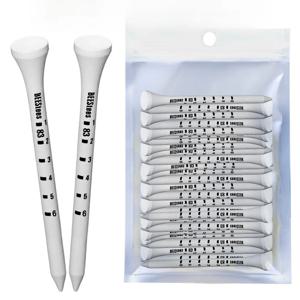 50개 대나무 골프 티 83mm 흰색 & 검정색 조절 가능한 깊이 사이드 스핀 감소 마찰 등급 스케일 티