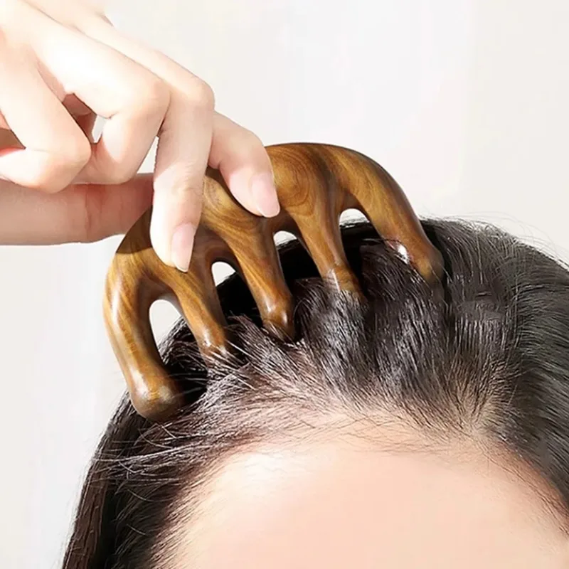 경혈 마사지 빗 다섯 갈래 손잡이 없는 중국식 침술 두피 빗 혈액 순환 샌달우드 두피 경혈 빗