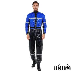 남성용 반사 스트립 방수 작업복 컬러 블록 바디수트 작업복 스탠드 칼라 긴 소매 앞 지퍼 점프수트