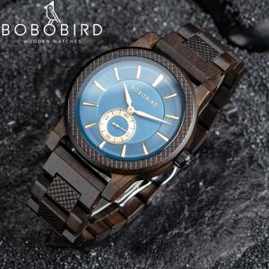 새로운 BOBOBIRD 나무 시계 남성용 시계 맞춤형 이름 백 케이스 텍스트 캐주얼 시계 쿼츠 손목시계 웨딩 시계 나무 상자 선물