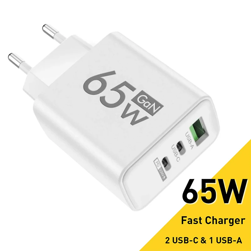 GaN 고속 충전 벽 충전기, 65W USB C타입 충전기, EU KR US PD 3.0, 아이폰 15, 샤오미, 화웨이, 삼성용