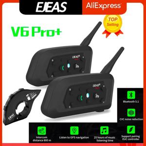 EJEAS V6 PRO +/PLUS 블루투스 오토바이 헬멧 인터콤 헤드셋, 6명의 라이더를 위한 800M BT 인터폰 커뮤니케이터 방수