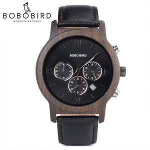 BOBO BIRD 남성용 나무 시계, 새로운 디자인 패션 쿼츠 손목시계, 야광 시계 핸드 스트랩, 가죽 훌륭한 선물 상자
