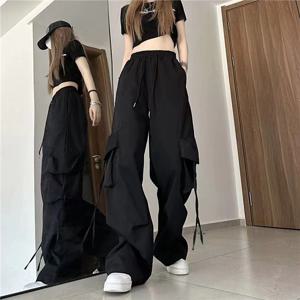 여성 Y2K 카고 바지 패션 캐주얼 하이 웨스트 빅 포켓 힙합 바지 여성 streetwear drawstring baggy sweatpants