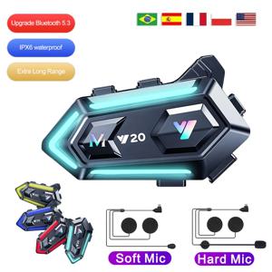 Y20 오토바이 헬멧 블루투스 헤드셋 BT5.3 핸즈프리 통화 무선 소음 감소 RGB 라이트가 장착된 방수 헤드폰