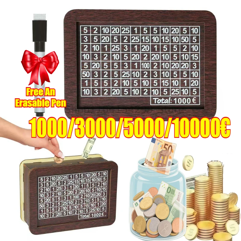 수제 천연 나무 저금통 장식용 일회용 저금통 돈 목표 카운터가 있는 저금통 어린이 및 성인용