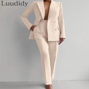 두 조각 정장 여성 블레이저 정장 사무실 레이디 긴 소매 블레이저 및 바지 세트