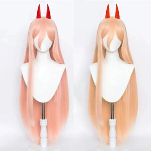 Anime Chainsaw Man Makima 파워 코스프레 가발 롱 오렌지 핑크 내열성 합성 헤어 파티 역할 놀이 가발