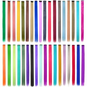 10개/갑 컬러 파티 하이라이트 클립(여성용 헤어 익스텐션) 22인치 옴버 색상 스트레이트 헤어 합성 헤어피스