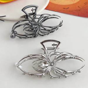 할로윈 블랙 거미 헤어 클로 클립, 진주 참 디자인, 금속 고딕 펑크 헤어 클립, 강력한 홀드 헤어 액세서리, 1 개