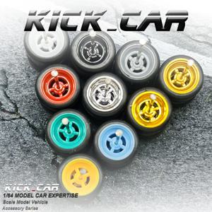 고정 고무 타이어가 있는 1/64 휠 장난감 모델용 4개 스포크 다이캐스트 자동차 Hotwheels용 부품 재장착(5개 자동차용 5세트)