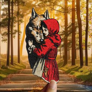 1PC 소녀 & 늑대 수 놓은 패치 아이언 의류 모자 가방 자 켓에 대 한 패치에 바느질 뜨거운 접착제와 DIY 선물 만화 배지