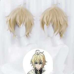Mikaela Hyakuya 코스프레 가발 남자 짧은 밝은 금발 가발 코스프레 애니메이션 코스프레 가발 내열성 합성 가발