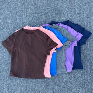 여성용 꽉 끼는 스포츠 티셔츠 빠른 건조 반팔 요가 티셔츠 필라테스 러닝 운동 피트니스 반팔