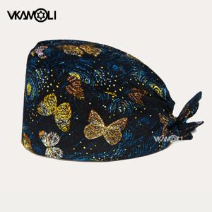 재사용 가능한 순면 수술실 작업 캡, 스크럽 캡, 별이 빛나는 하늘 및 나비 패턴 인쇄