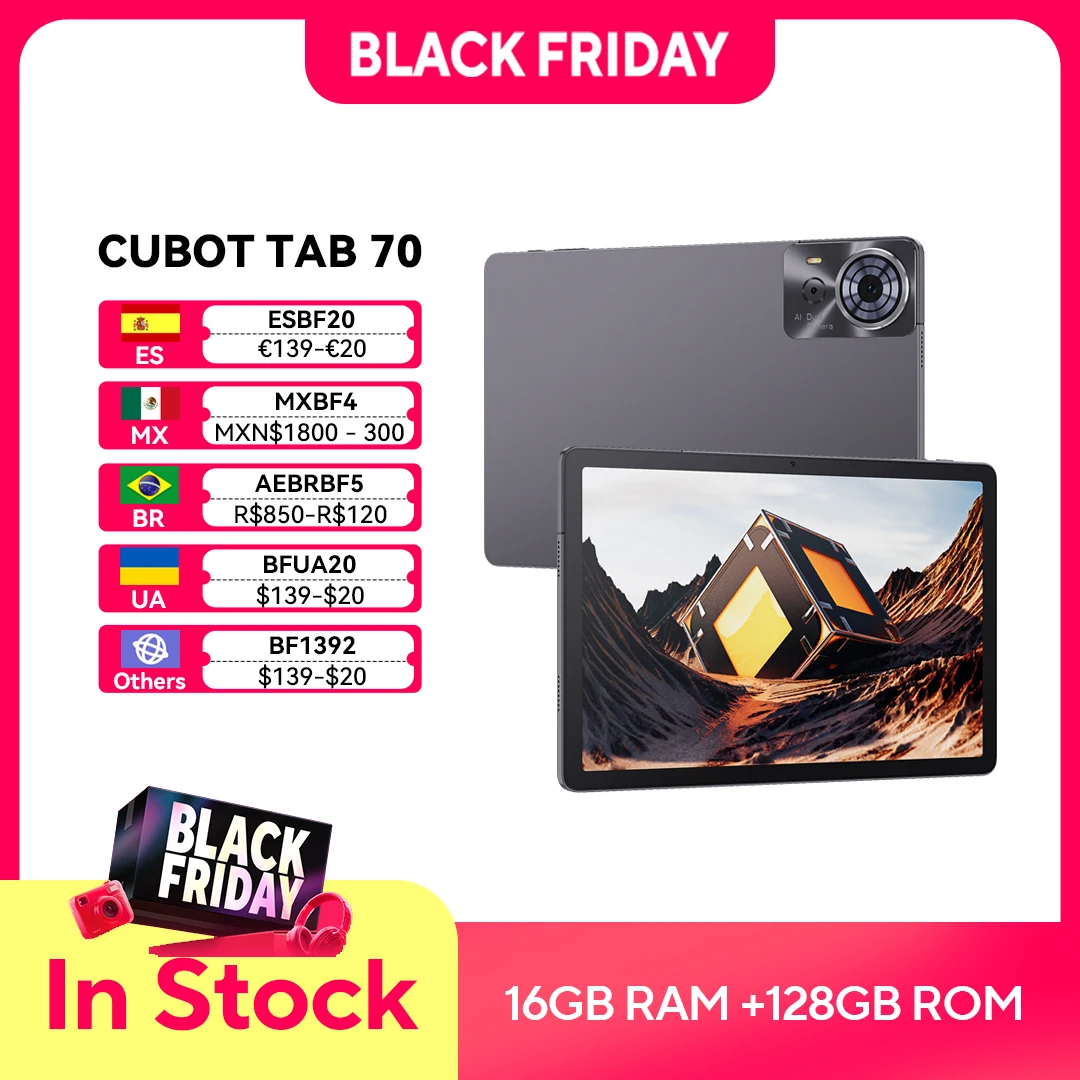 Cubot 태블릿 안드로이드 14, 옥타코어, 16GB RAM(6GB + 10GB), 128GB ROM, 10.95 인치 HD + 화면, 8200mAh, GPS, 탭 70, 2025 신제품 페이스 ID