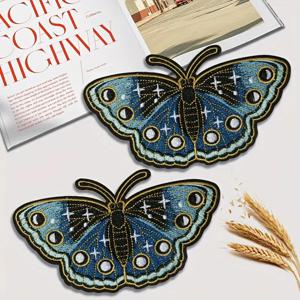 한밤중 푸른 나비 자수 패치, 자연 곤충 배지, 의류 모자 재킷, 트럭 운전사 모자용 DIY 선물 다리미, 1PC