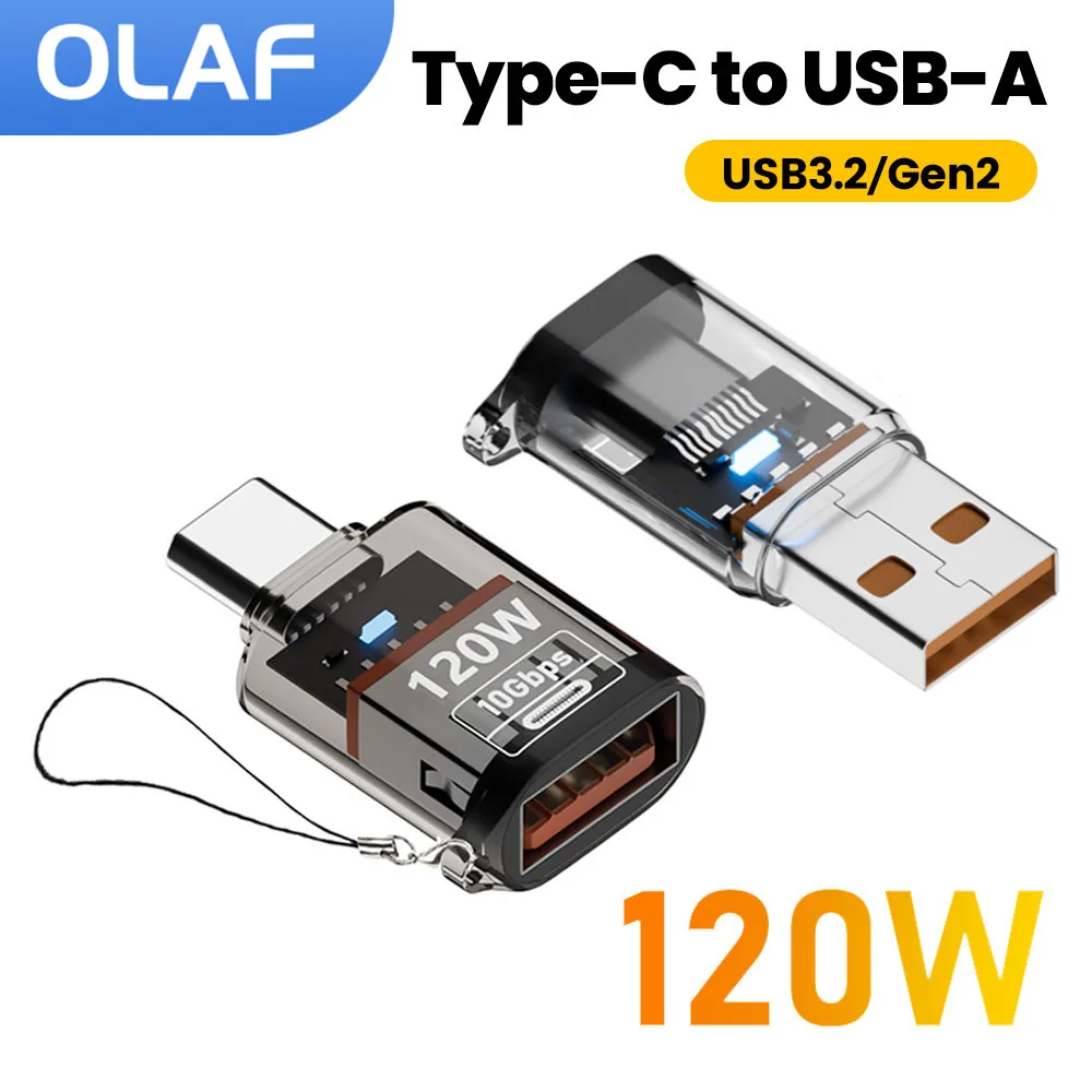 Olaf 120W 유형 C-USB A OTG 어댑터 USB 3.2-유형 C iPhone 15 16 Macbook iPad Huawei P60Xiaomi 용 고속 충전 커넥터