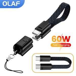 Olaf 60W USB 유형 C-유형 C 케이블 데이터 짧은 케이블 iPhone 15 16 Samsung Xiaomi 고속 충전 USB C-ios 케이블 키체인