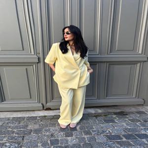 2025 여름 가을 여성 라펠 코트 의상 패션 가짜 포켓 원버튼 블레이저 수트 및 지퍼 하이웨이스트 반바지 여성 세트