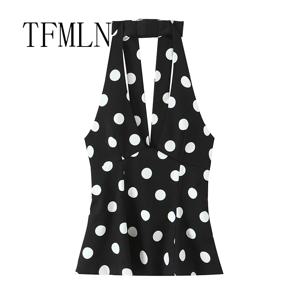 TFMLN 여성 새로운 보우 홀터 드레스 여성 패션 Fashin 큰 폴카 도트 민소매 드레스 섹시한 미니 하이 스트리트 드레스