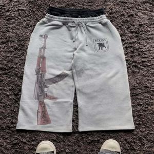 2025 유럽 및 미국 자수 스트리트 커플 더블 헤드 더블 웨이스트 팬츠 개성 프린트 패턴 팬츠