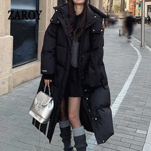 ZAROY 2026 겨울 여성 롱 파카 루즈 후드 자켓 따뜻한 두꺼운 방풍 방수 패딩 코트 캐주얼 스키 겉옷 кур