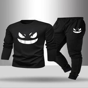 남성용 봄 여름 가을 겨울 긴팔 바지 기하학 무늬 베이스 셔츠 홈웨어 세트 2종 세트