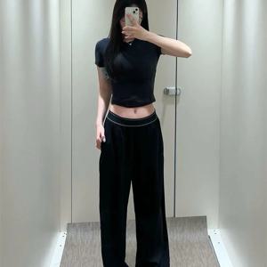 남성용 딥 블루 아이스 실크 루즈 스트레이트 레그 롱 팬츠 퀵 드라이 스포츠 팬츠 여름용 가볍고 드레이프한 캐주얼 바지