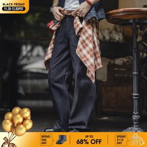 마덴 빈티지 15.6온스 셀비지 로우 데님 진 헤비웨이트 블루 루즈핏 와이드 레그 진 지퍼 플라이 코튼 트라우저 포켓 포함