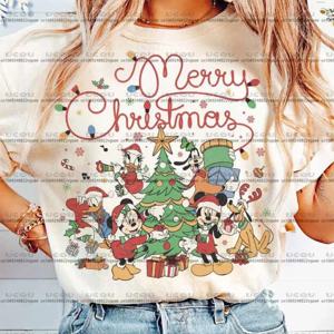 여자 가족 미키 미니 선물 Y2k 파티 운동복 디즈니 여행 티셔츠 탑 캐주얼 부모-자식 코튼 디즈니랜드 크리스마스