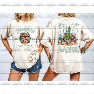여자 가족 파티 운동복 디즈니 여행 티셔츠 미키 미니 선물 Y2k 탑 캐주얼 부모-자식 코튼 크리스마스 디즈니랜드