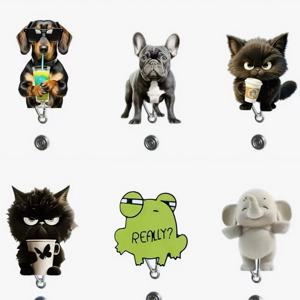 [2D 플랫]1개 귀여운 스타일의 금속 클립이 있는 접이식 배지 릴 - 24인치 분리형 랜야드, 360도 회전 °   회전 고리, 내구성 있는 나일론 코어