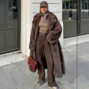 여성용 인조 모피 자켓 솔리드 엘레강트 롱 코트 카디건 따뜻한 두꺼운 아우터웨어 자켓 퍼리 스트리트웨어 코트 가을 겨울