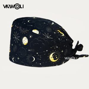 블랙 스크럽 모자 신비한 패턴 의료 스크럽 캡 의료 종사자용 간호사 액세서리 여성 및 남성용 수술용 캡
