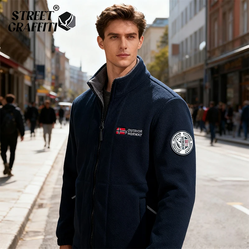 2025 남성용 플리스 코트 가을 및 겨울 두꺼운 방한 방풍 루즈핏 플러스 사이즈 아웃도어 스포츠 칼라 플리스 재킷