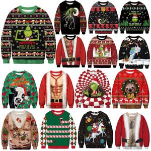 카니발 크리스마스 그린치 녹색 괴물 라운드 넥 스웨트셔츠 남성용 긴팔 디지털 프린팅 캐주얼 여성용 하의 후드티