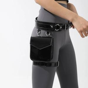 창의적인 펑크 메탈릭 허리 벨트 파우치 고스 PU 가죽 허벅지 하네스 레그 백 레그 링 동전 지갑 오토바이 웨이스트팩 아웃도어