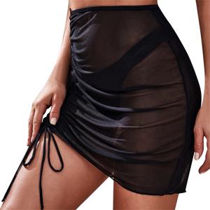 여성용 비치 드레스 엉덩이 앞치마 반투명 섹시 수영복 비치 스커트 해변 실크 스커트 프릴 코트 망포 로프 블라우스