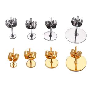 20/100개 3-12mm 스테인리스 스틸 블랭크 포스트 귀걸이 스터드 베이스 핀, 귀걸이 플러그 포함, DIY 쥬얼리 제작용 이어백