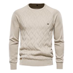 AIOPESON Argyle 기본 남성 스웨터 솔리드 컬러 오목 긴 소매 니트 남성 풀오버 겨울 패션 남성용 새로운 따뜻한 스웨터
