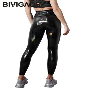 BIVIGAOS 봄 새로운 다채로운 거울 가죽 레깅스 여성 스키니 섹시한 가죽 바지 높은 허리 탄성 밝은 가죽 레깅스