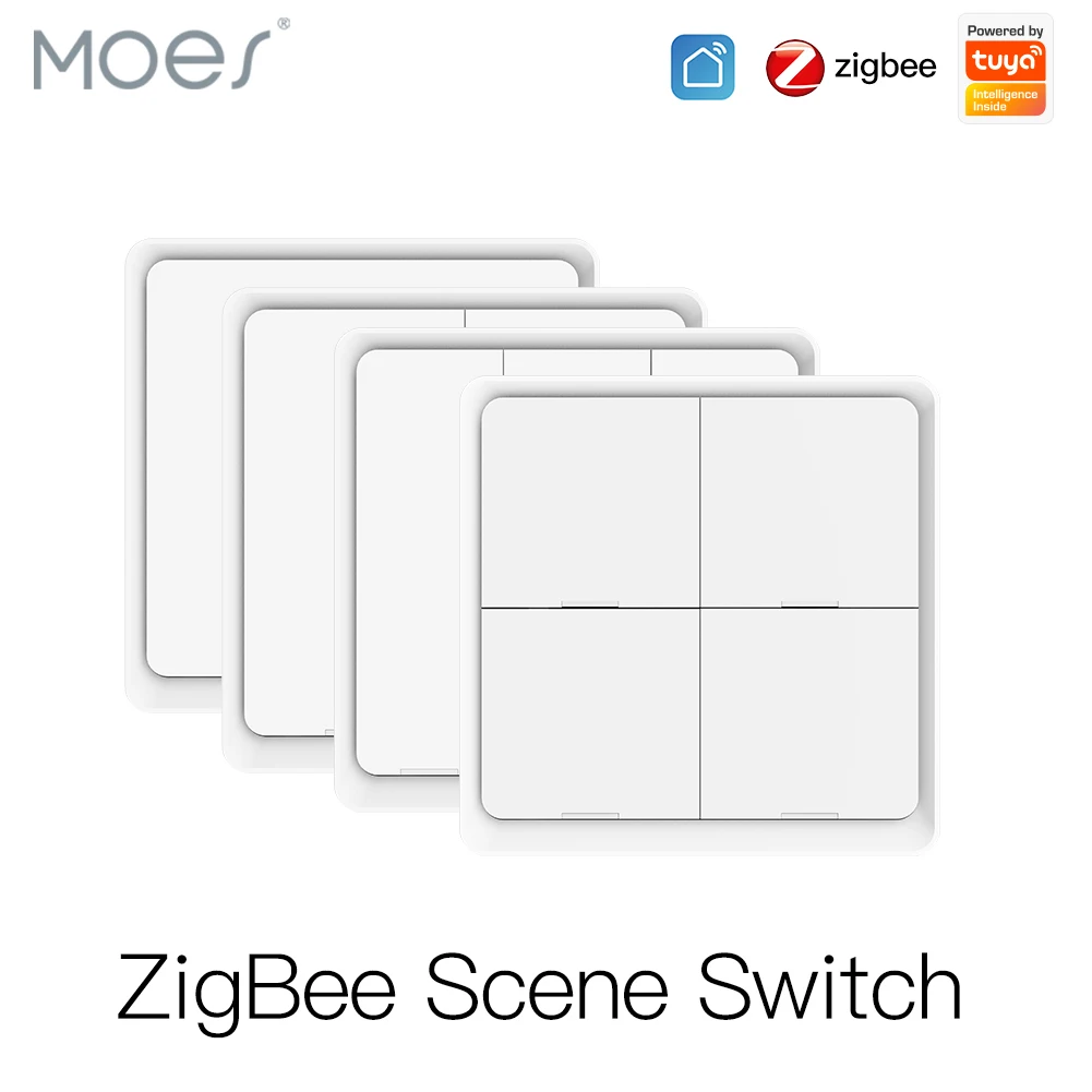 MOES 4 Gang Tuya ZigBee 무선 12 장면 스위치 푸시 버튼 컨트롤러 Tuya 장치 용 배터리 구동 자동화 시나리오